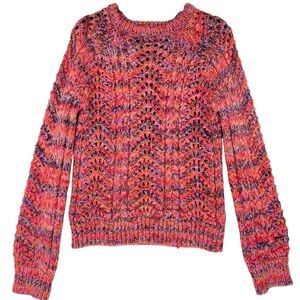 Marie Oliver Chunky Cable Knit Sweater Sz S Pink Jumper Boho Chevron Dopamine
